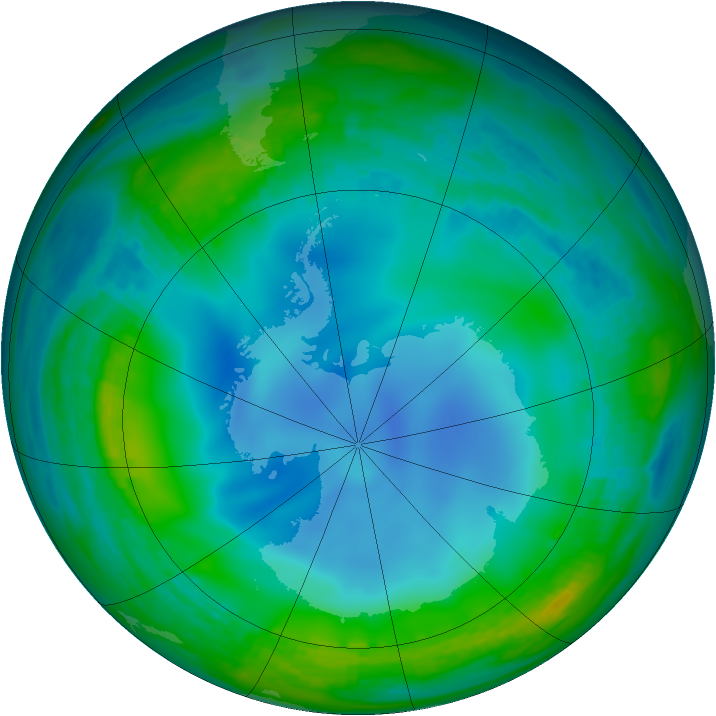 Antarctic ozone map for 21 June 1988